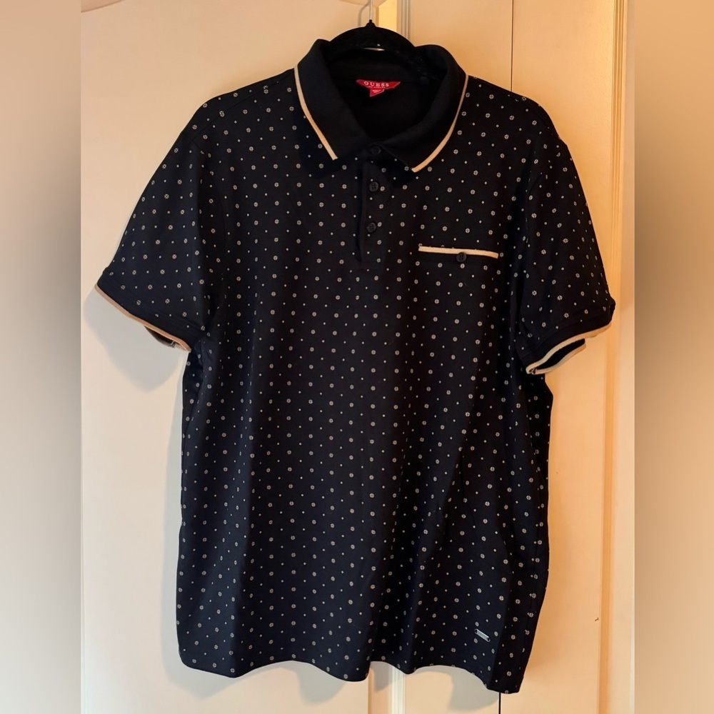 Guess Black Tan Ria Geometric Polo | GUESS Shirt - Picture 4 of 11